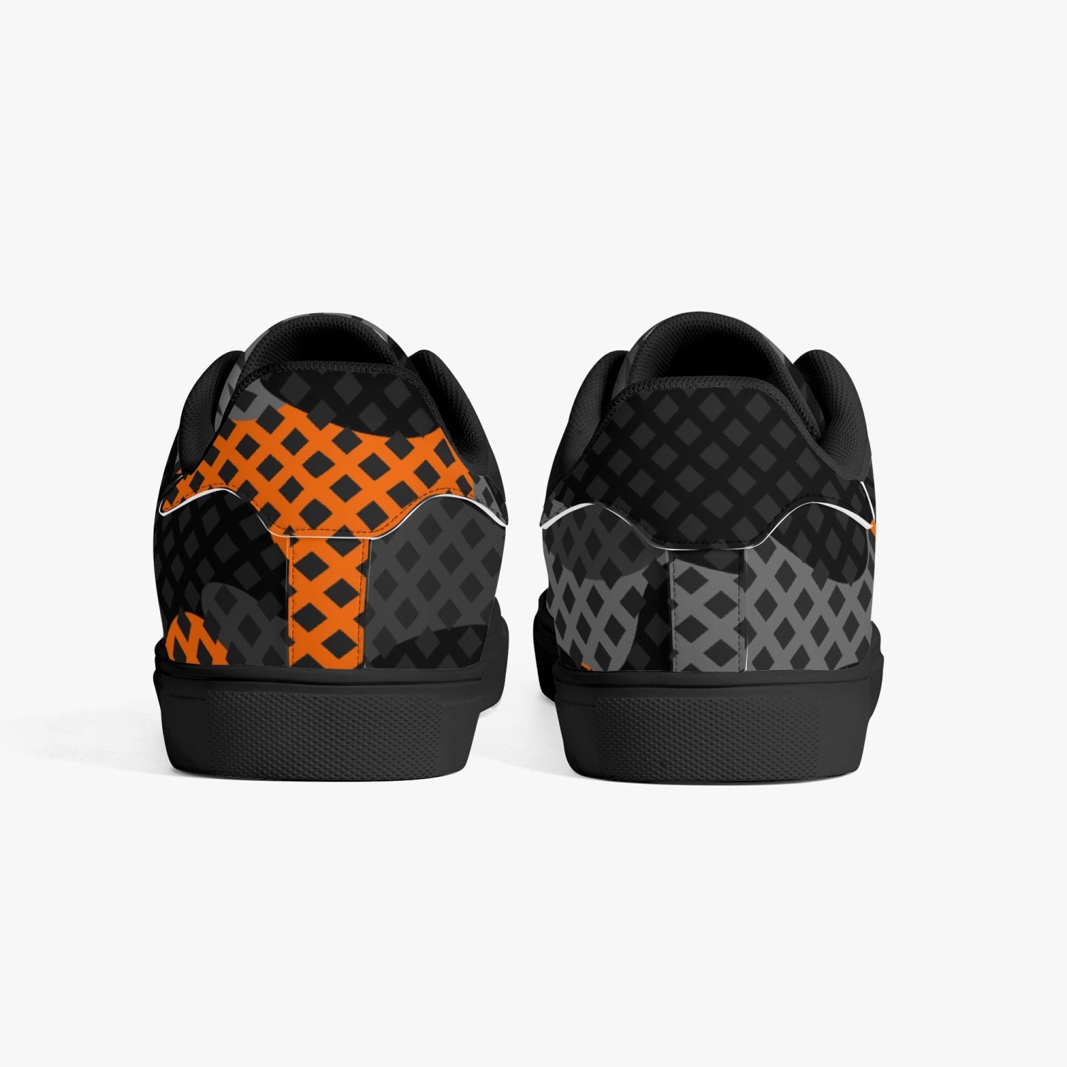 Camo Sneakers | Classic Low-Top Leather | Orange & Black Pixel