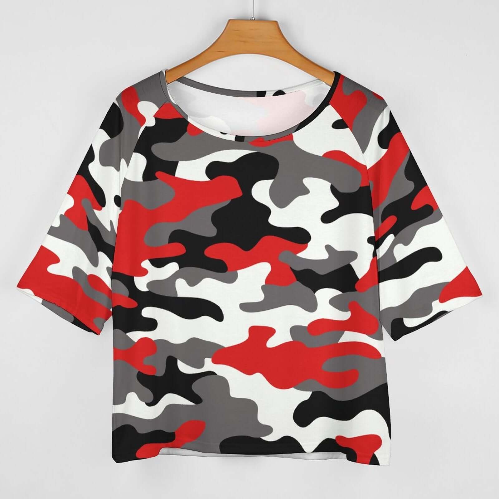 Camo Shirt Off The Shoulder Top Red Black and White