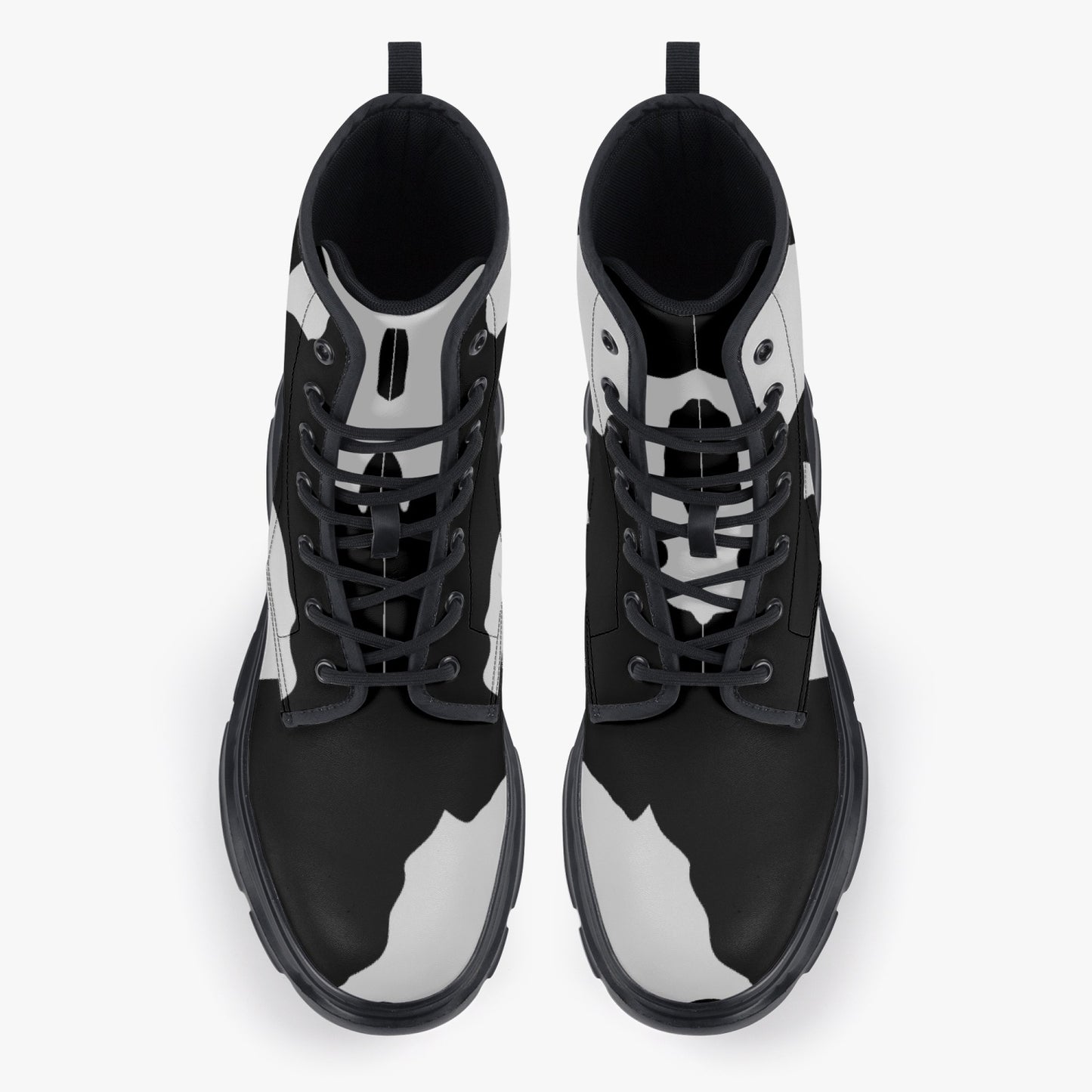 Chunky Boots | Leather in Black & White Cow Print Camouflage