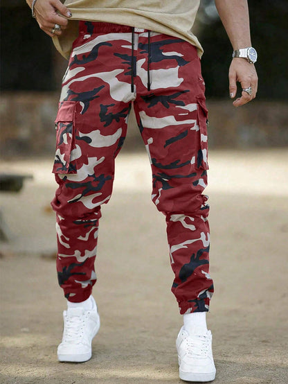 Men's Camo Side Pocket Drawstring Jogger Pants | Blue, Red, Green