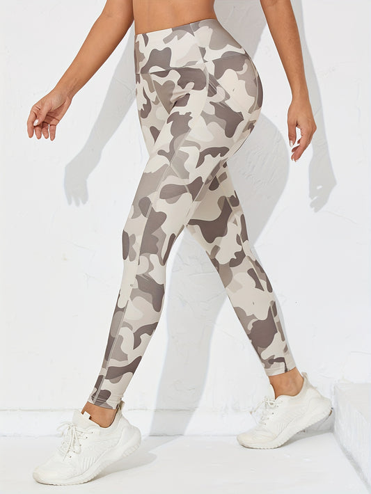 Women's High-Waisted Camouflage Yoga Leggings with Pockets, Slim Fit Workout Tights