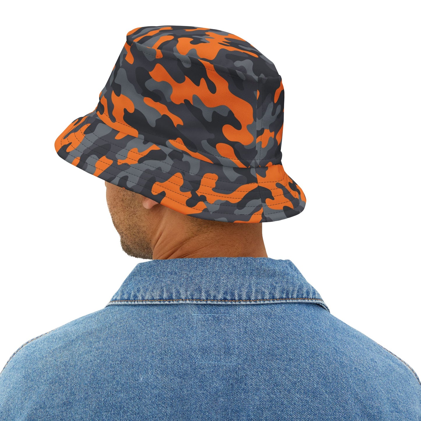 Camo Bucket Hat | Orange, Black, and Gray Camouflage