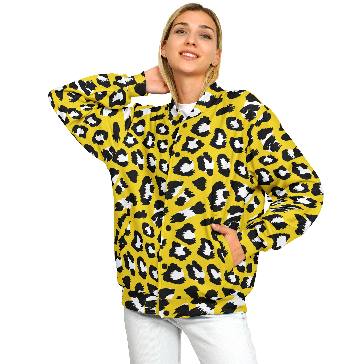 Baseball Jacket in Yellow & Black Leopard Pattern