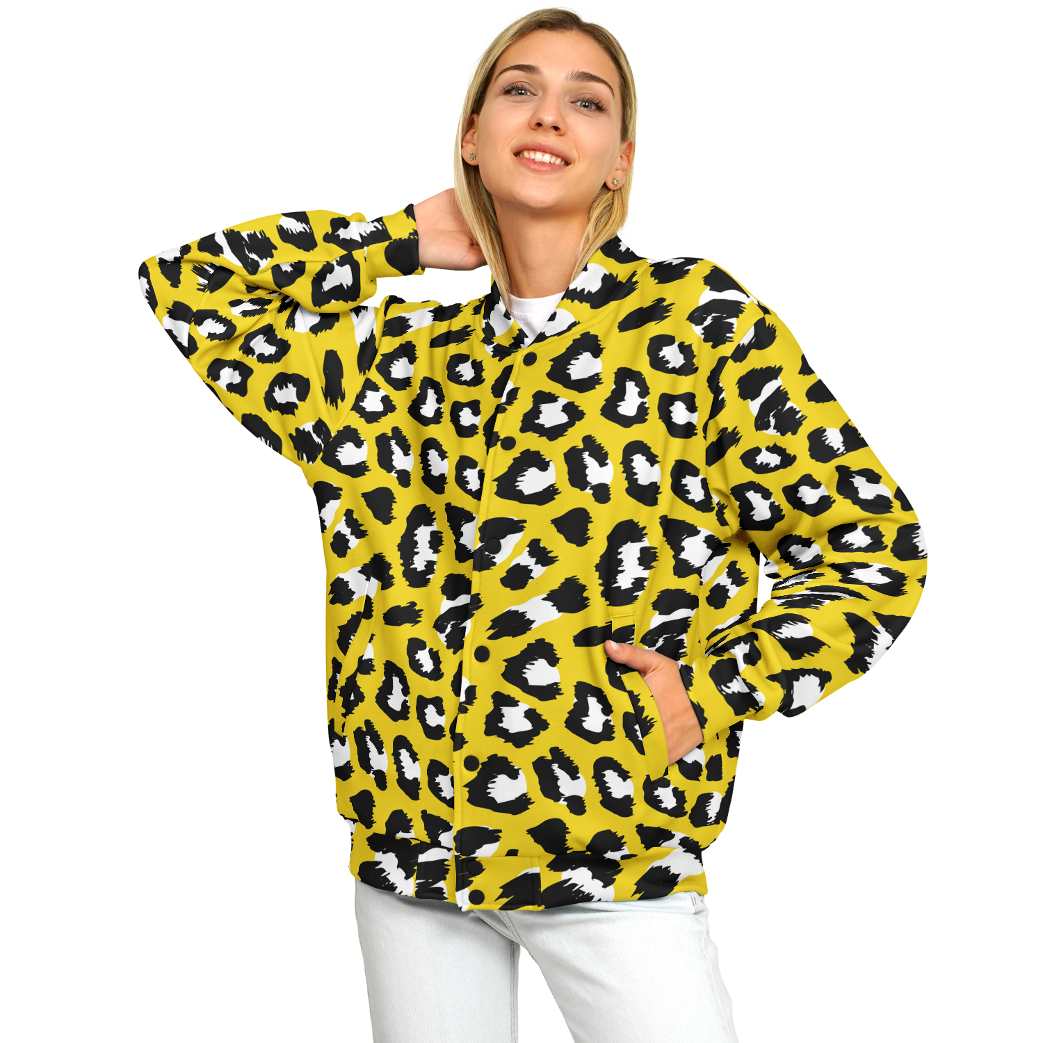 Baseball Jacket in Yellow & Black Leopard Pattern