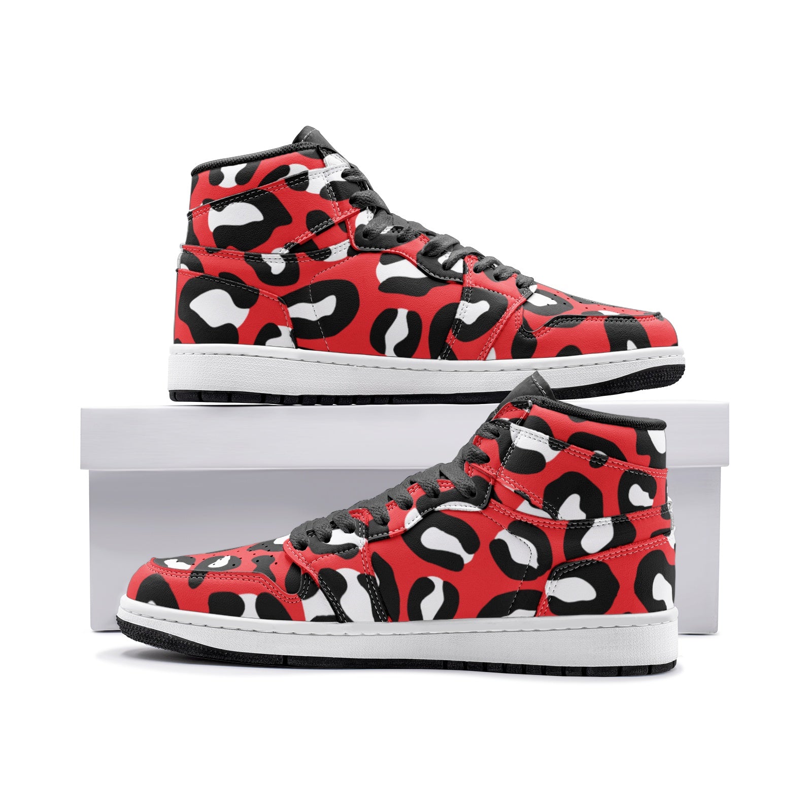 Leopard Sneakers AJ1 | High-top | Red, White & Black