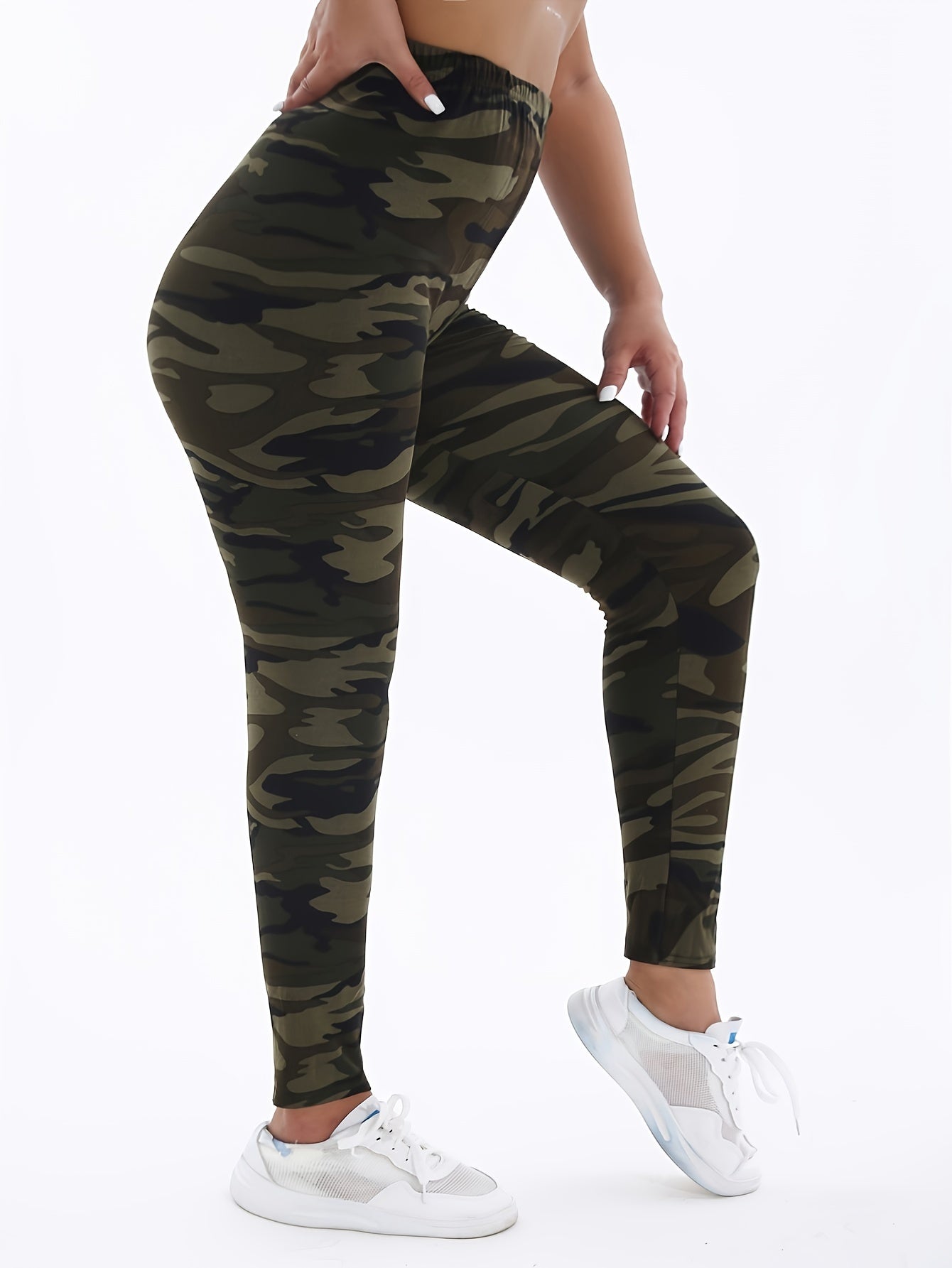 Elegant Camo High-Waist Yoga Leggings for Women - Stretchy, Butt-Lifting Pants with Wide Waistband