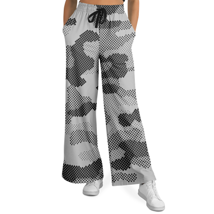 Camo Wide Leg Pants | Black & White Digital Dotted