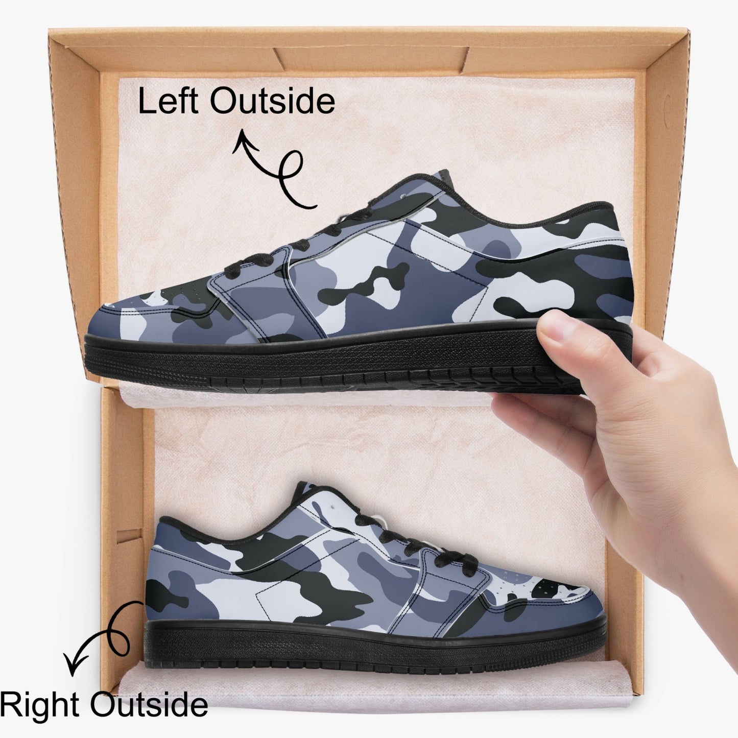 Camo Sneakers | Light Blue Low-Top Leather Camouflage Shoes