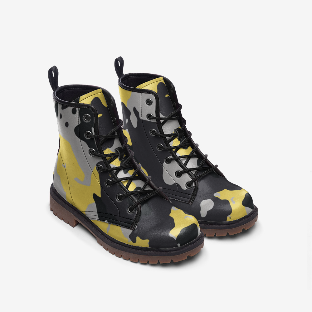 Camo Boots | Leather Camouflage in Yellow, Black, and Silver