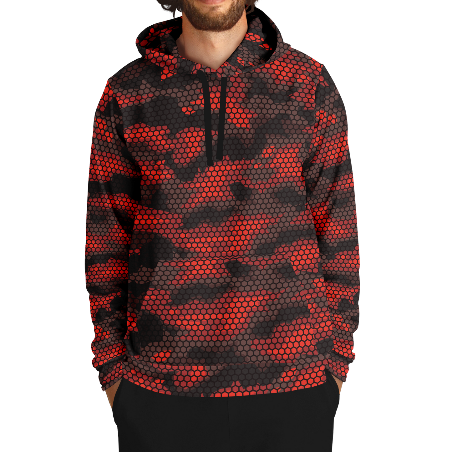 Red Camo Hoodie | Geometric Hive Camouflage Pattern