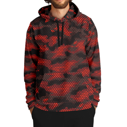 Red Camo Hoodie | Geometric Hive Camouflage Pattern