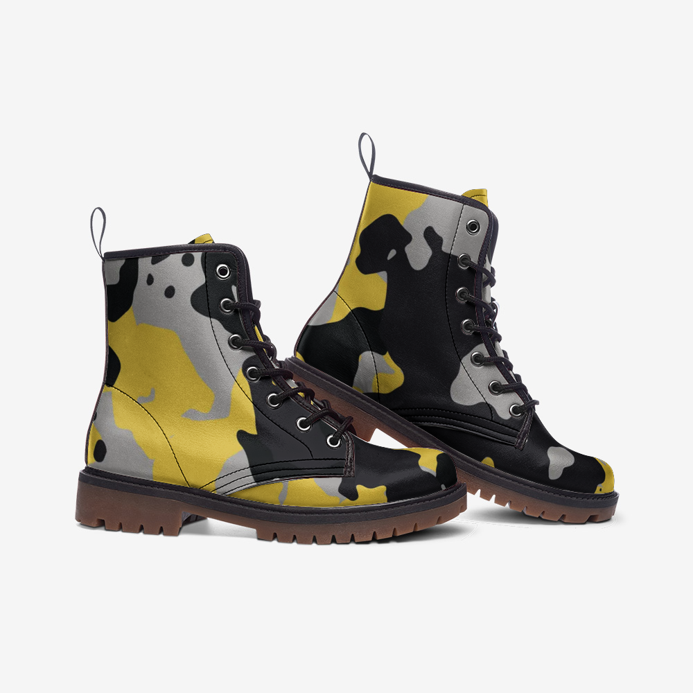 Camo Boots | Leather Camouflage in Yellow, Black, and Silver