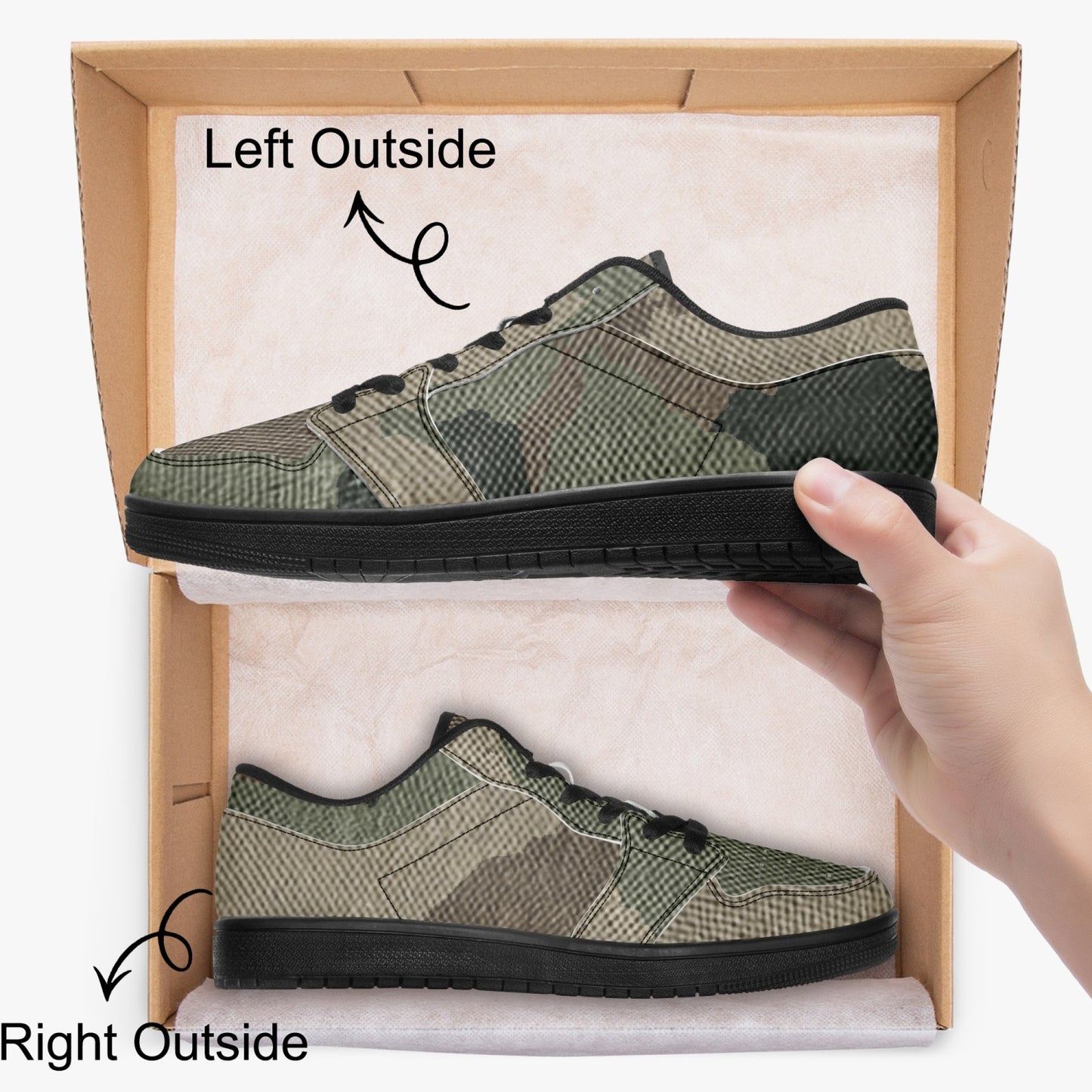 Camo Sneakers | Dirty Brown Low-Top Leather Camouflage Shoes