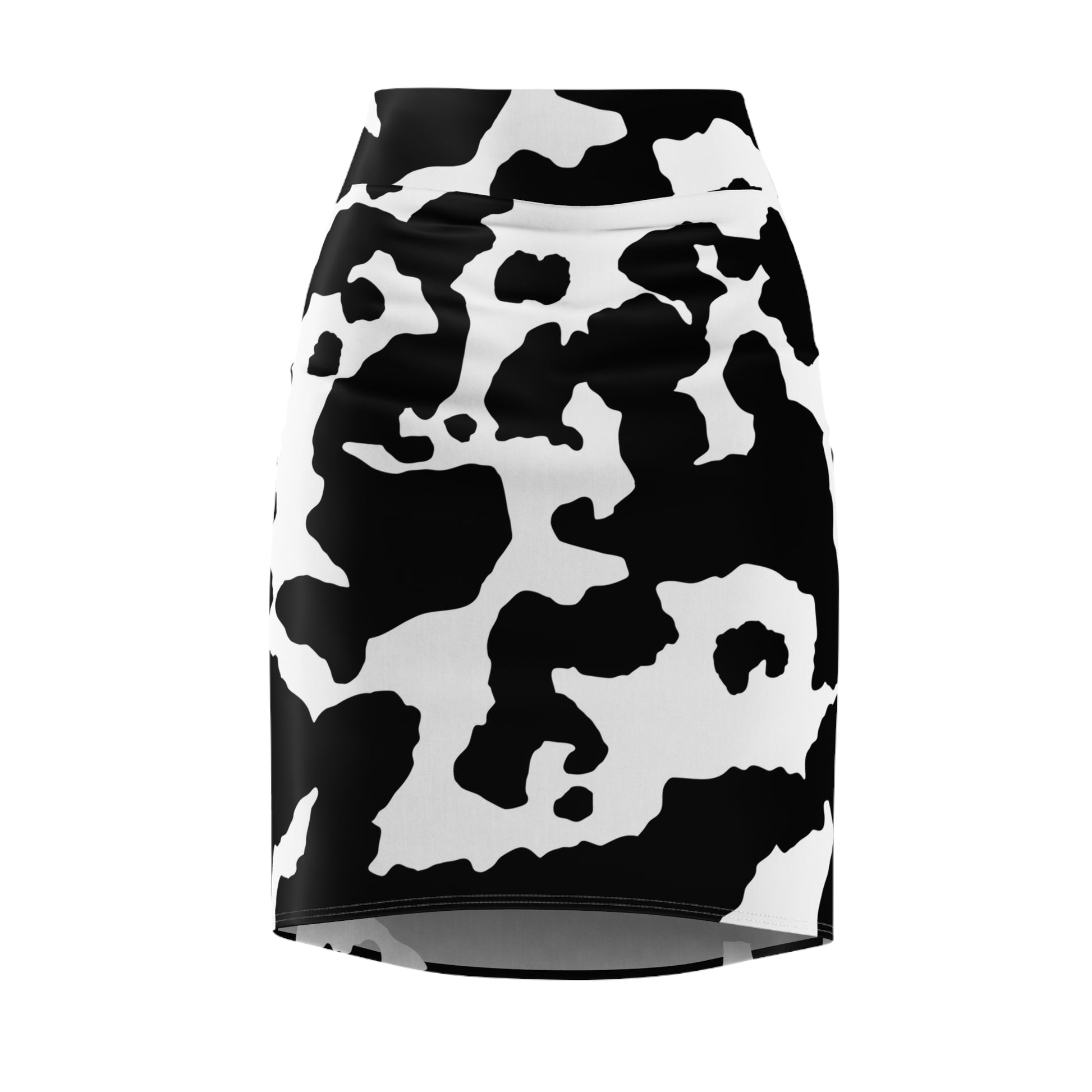 Camo Mini Skirt | Pencil Cut | Black & White Cow Pattern