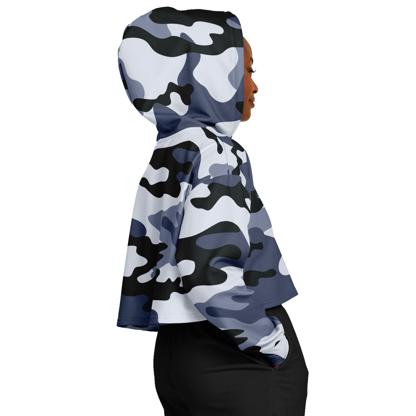 Cropped Hoodie For Women | Light Blue Camouflage