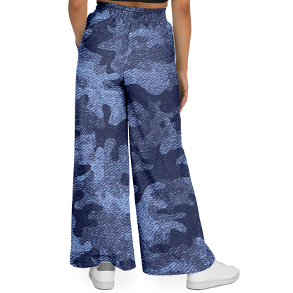 Camo Wide Leg Pants | Blue Denim Camouflage