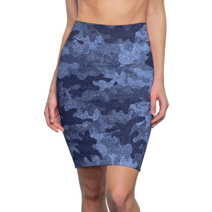 Camo Mini Skirt | Pencil Cut | Denim Blue