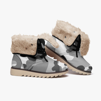 Camo Boots | Black, White, & Gray Cotton-Pad Fur Lining