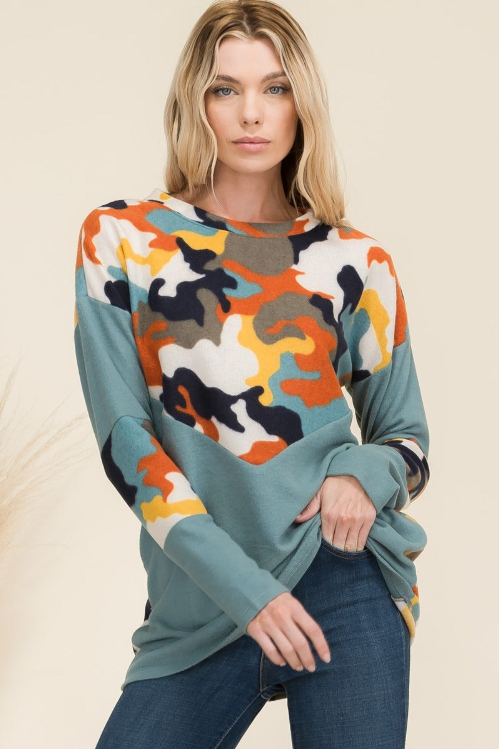 Long Sleeve Camo T-Shirt | Celeste Full Size | Teal