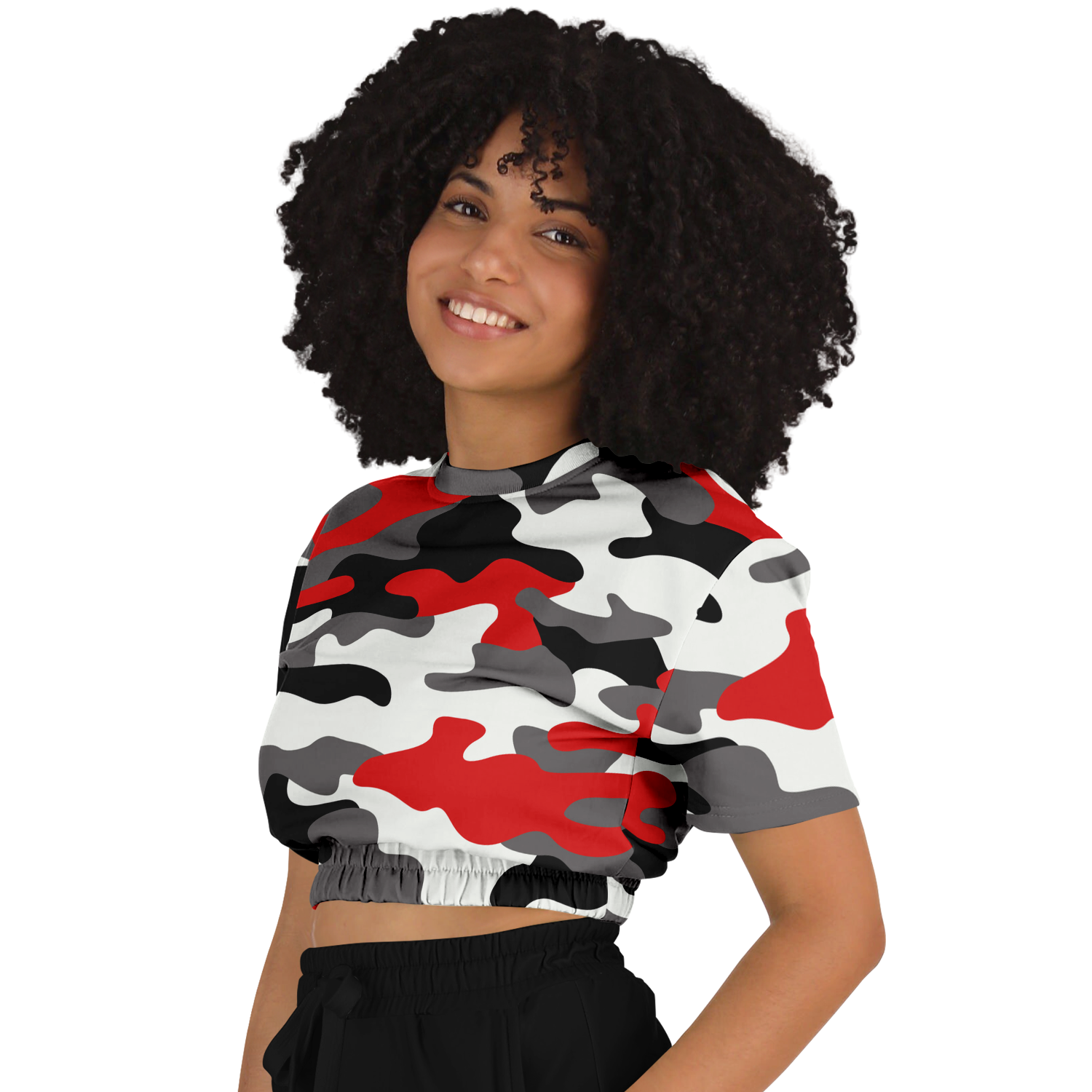 Camo Crop Top Sweatshirt | Red, Black & White Camouflage