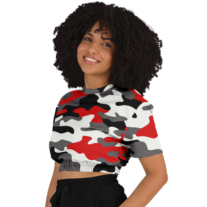 Camo Crop Top Sweatshirt | Red, Black & White Camouflage