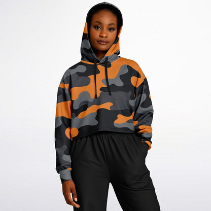 Cropped Hoodie For Women | Orange, Gray & Black Camouflage