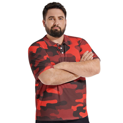 Camo Golf Shirt | Scarlet Red & Black Camouflage