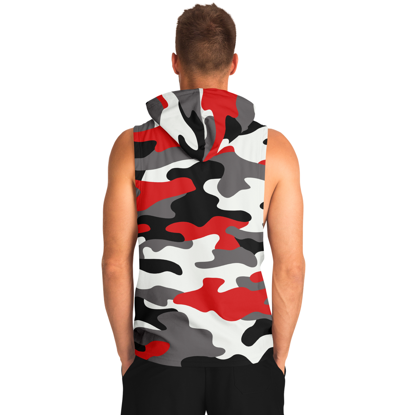 Sleeveless Hoodie | Red, Black & White Camouflage