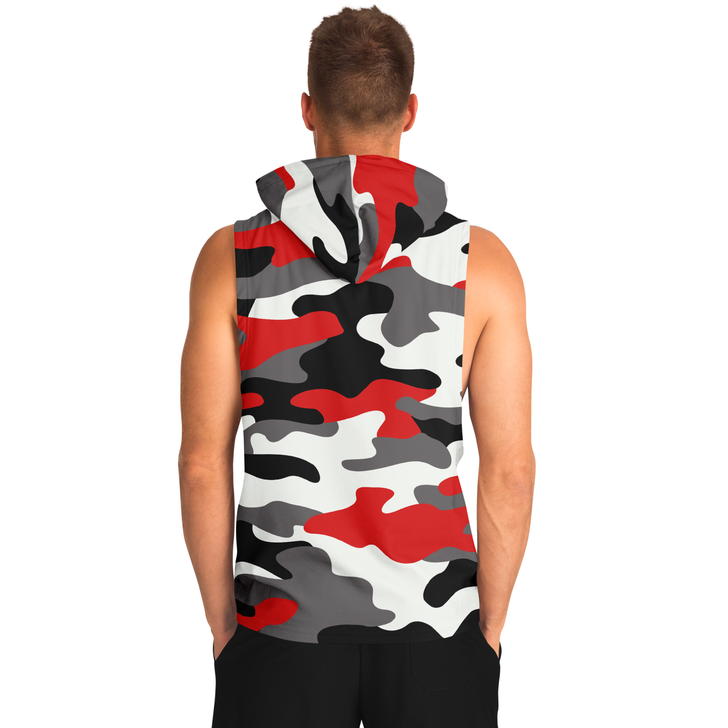 Sleeveless Hoodie | Red, Black & White Camouflage