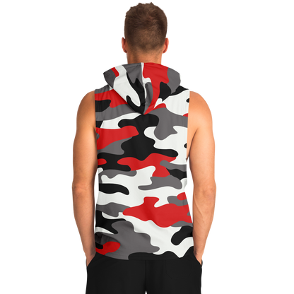 Sleeveless Hoodie | Red, Black & White Camouflage