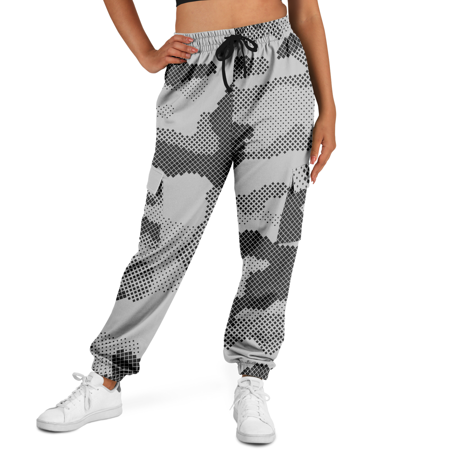 Camo Cargo Pants | Unisex | Black & White Digital Dotted