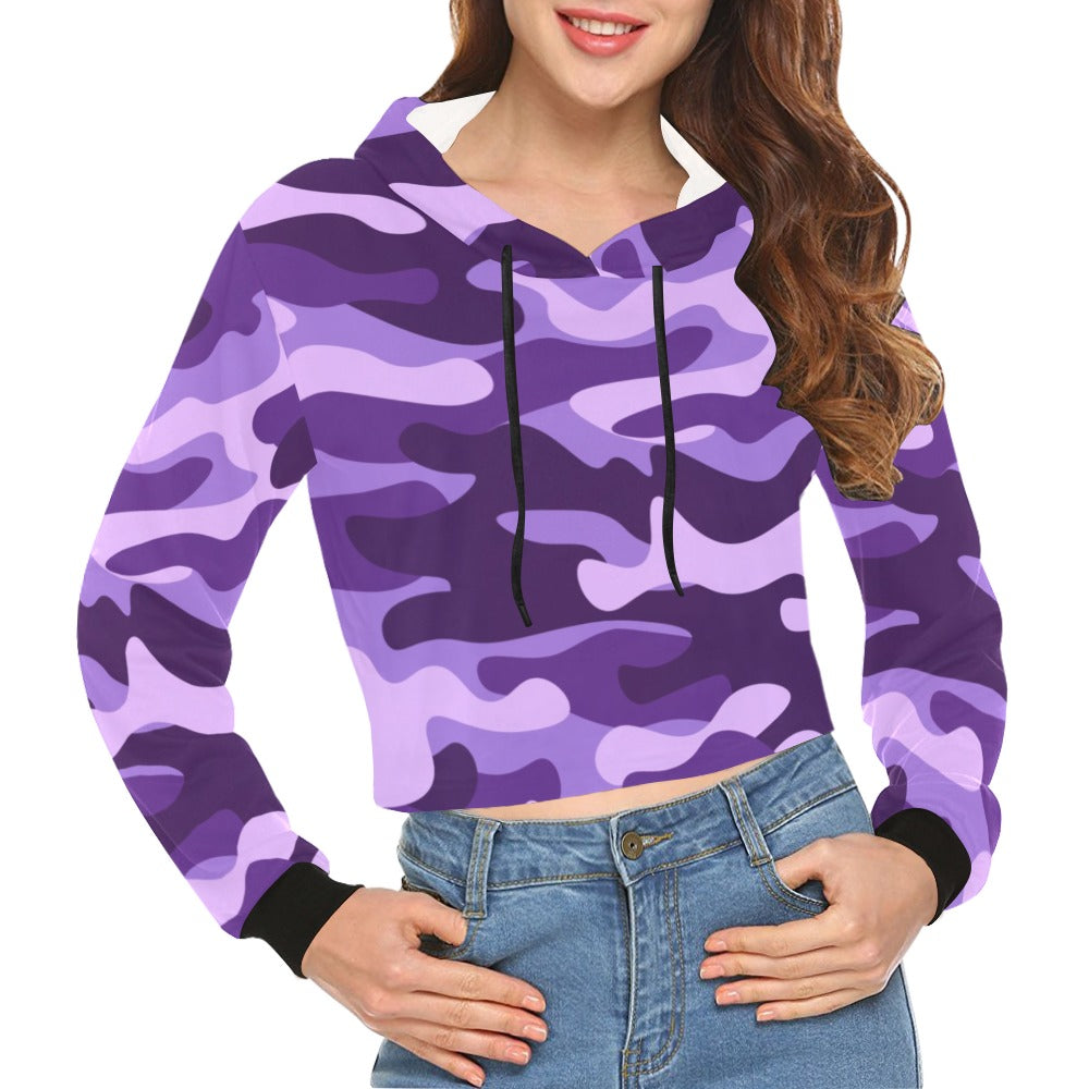 Cropped Camo Hoodie | Tight Fit | Purple, Blue, and Mauve Camouflage