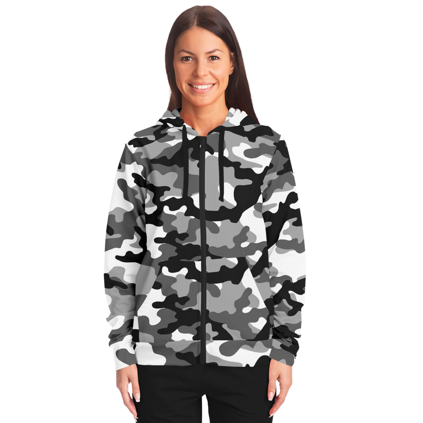 Zip-Up Hoodie | Gray, Black & White Camouflage