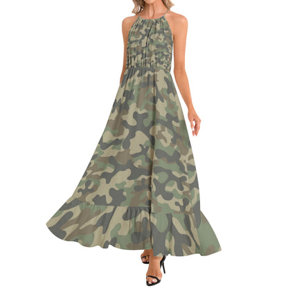 Camo Maxi Dress | Military Brown Camouflage | Ruffle Hem