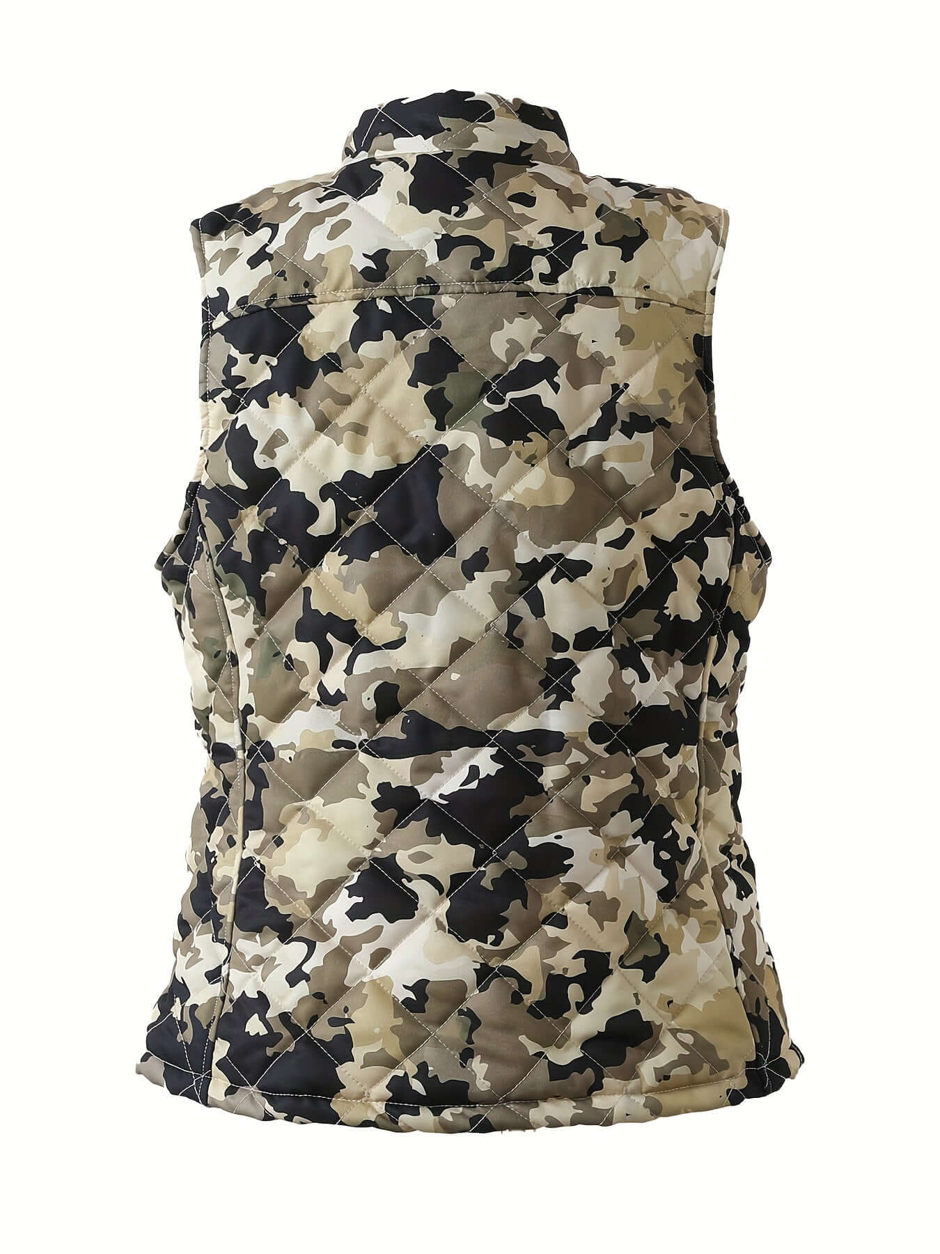 Women'S Camo Quilted Vest with a Stand Collar Zip-Up | Sleeveless Outerwear