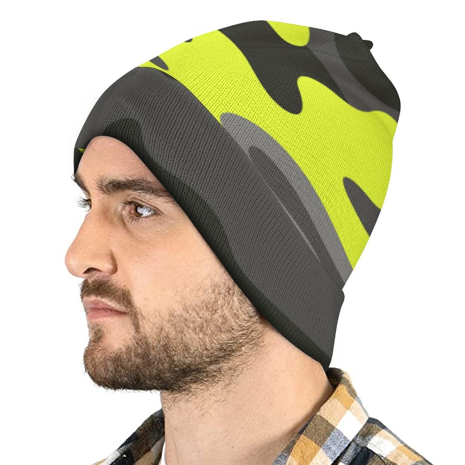 Camo Beanie | Black, Gray & Yellow Camouflage