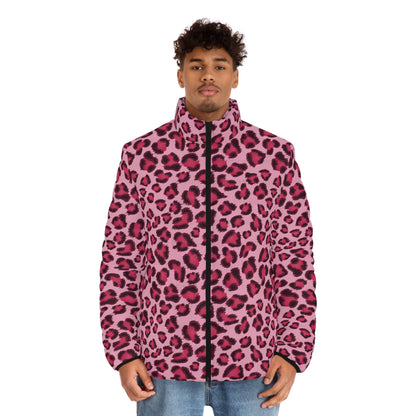 Leopard Puffer Jacket For Men | Pink, Cherry & Black