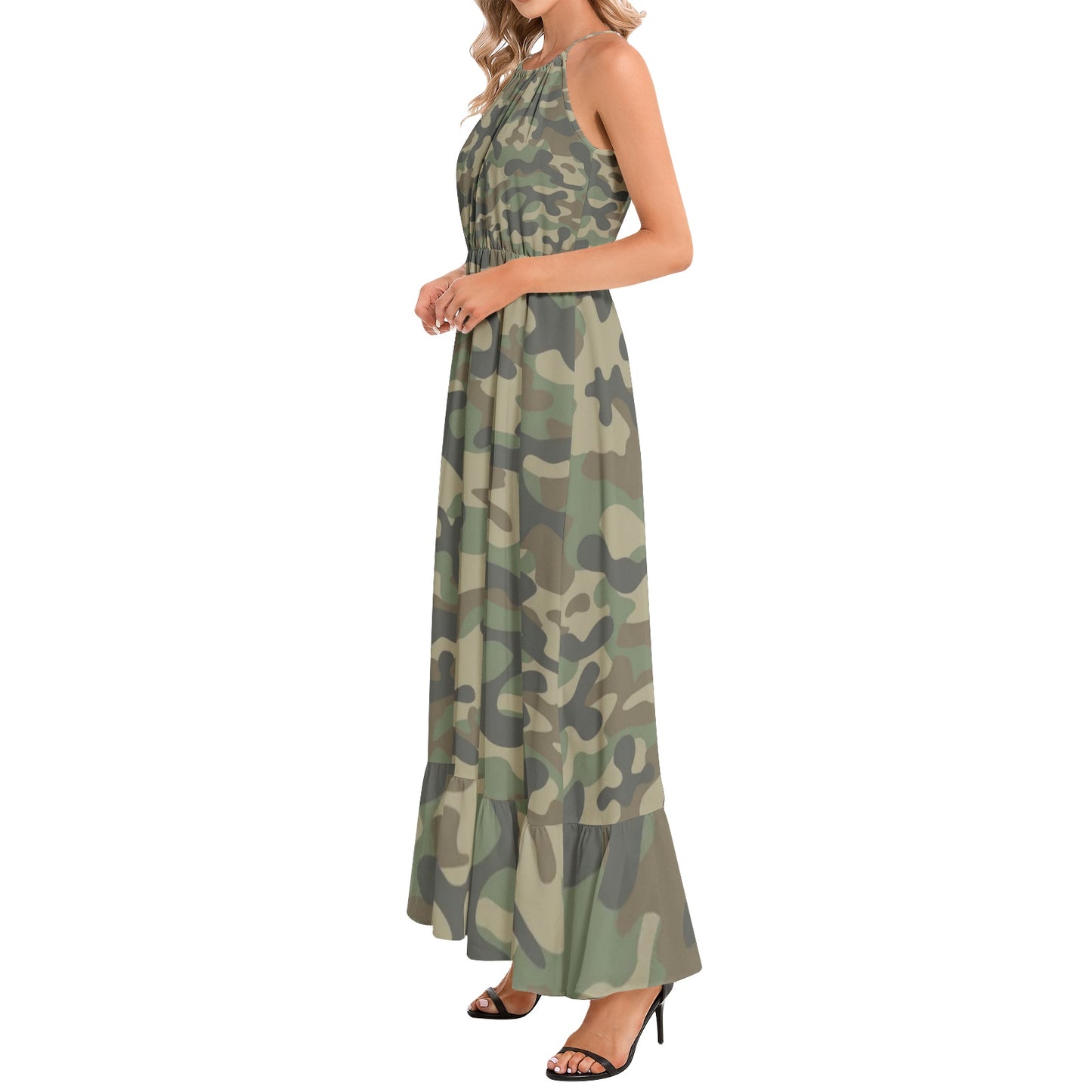 Camo Maxi Dress | Military Brown Camouflage | Ruffle Hem