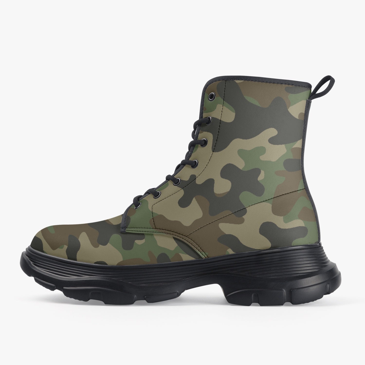 Chunky Boots | Leather in Military Brown Camouflage