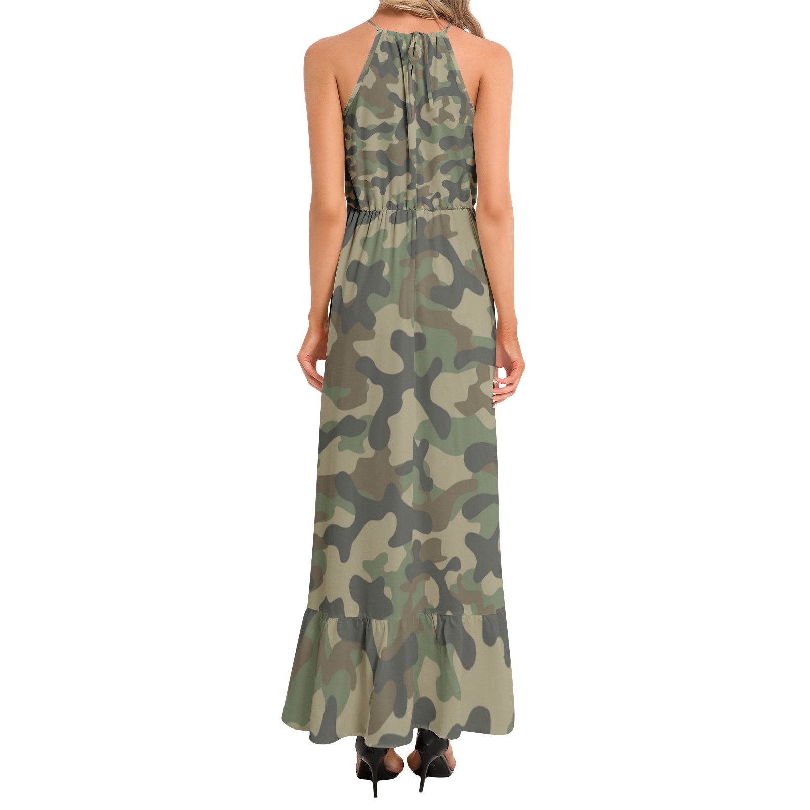 Camo Maxi Dress | Military Brown Camouflage | Ruffle Hem