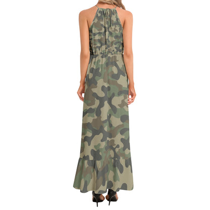 Camo Maxi Dress | Military Brown Camouflage | Ruffle Hem