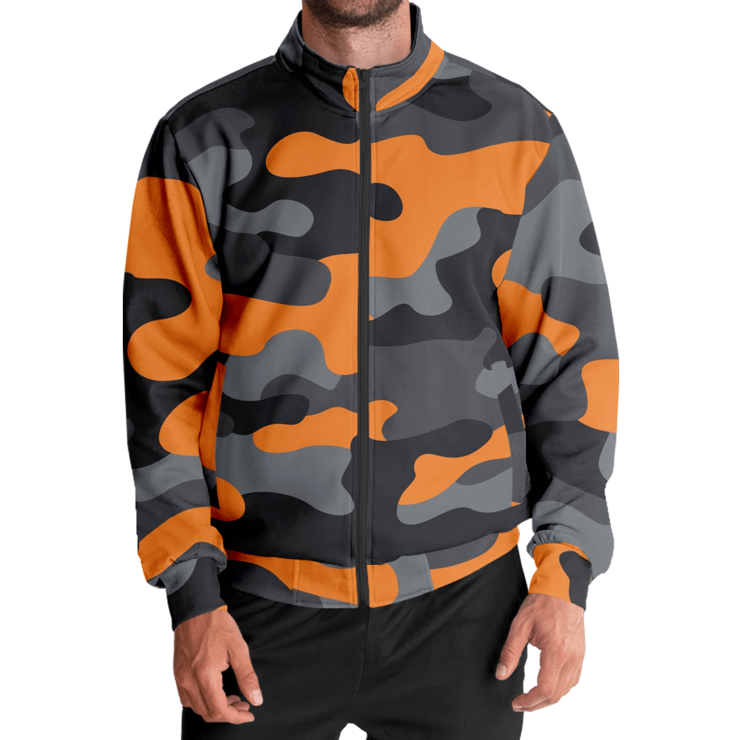 Camo Track Jacket | Orange, Black & Gray Camouflage