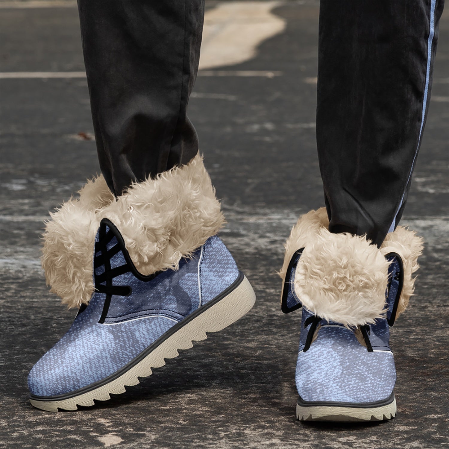 Camo Boots | Denim Blue Cotton-Pad Fur Lining