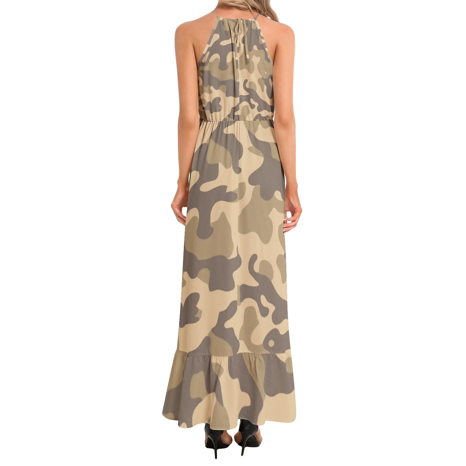 Camo Maxi Dress | Khaki Camouflage | Ruffle Hem