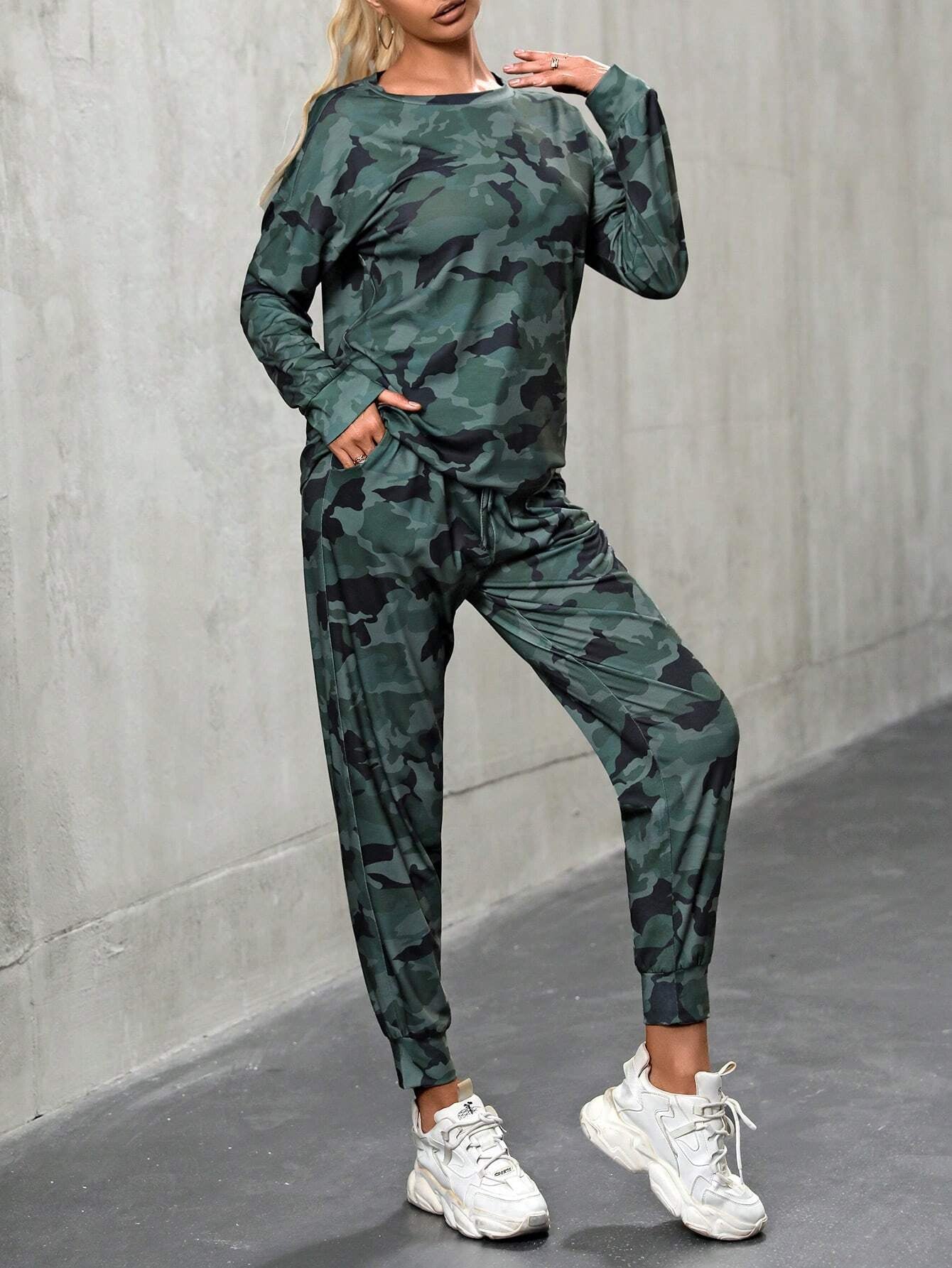 LUNE Camouflage Print Top and Pants Set