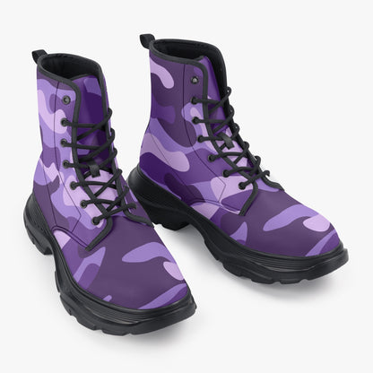 Chunky Boots | Leather in Purple, Blue, & Mauve Camouflage