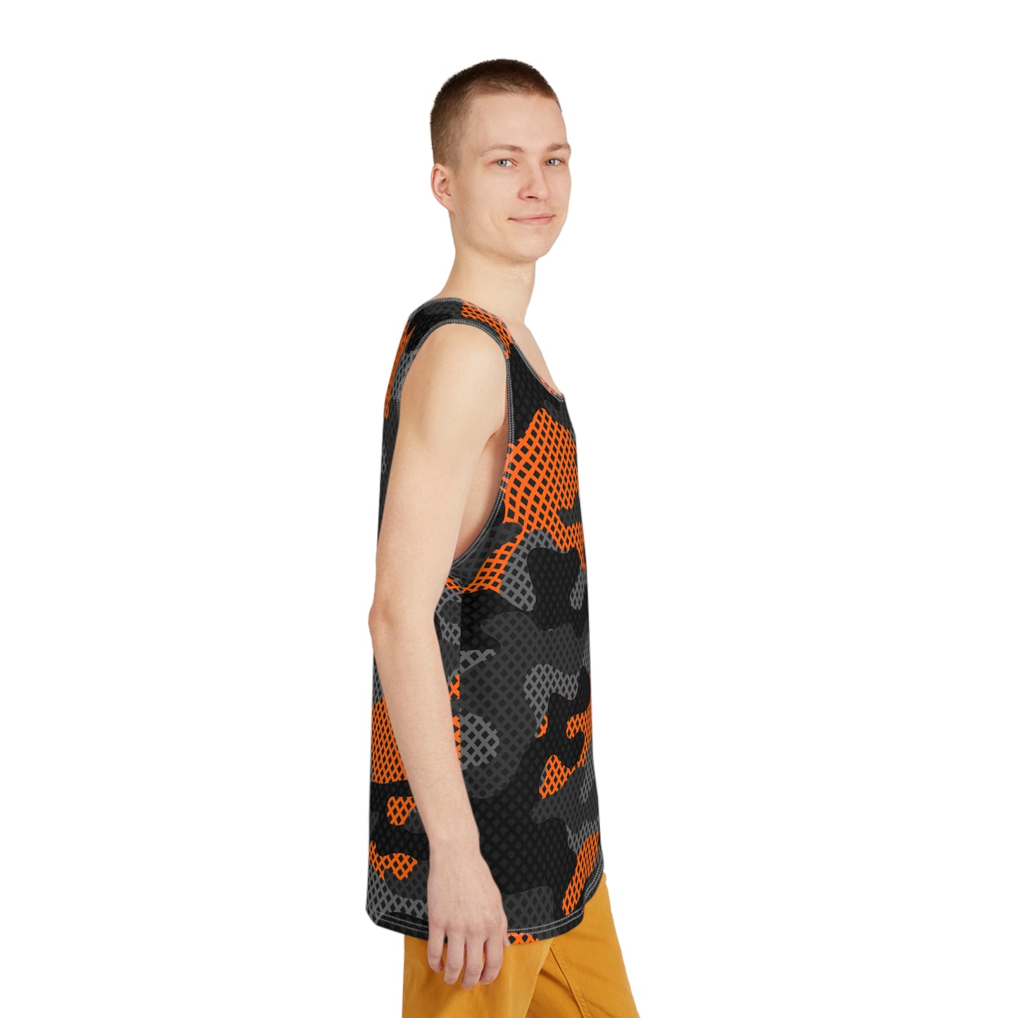 Men's Camo Tank Top | Black & Orange Pixel | Loose Fit