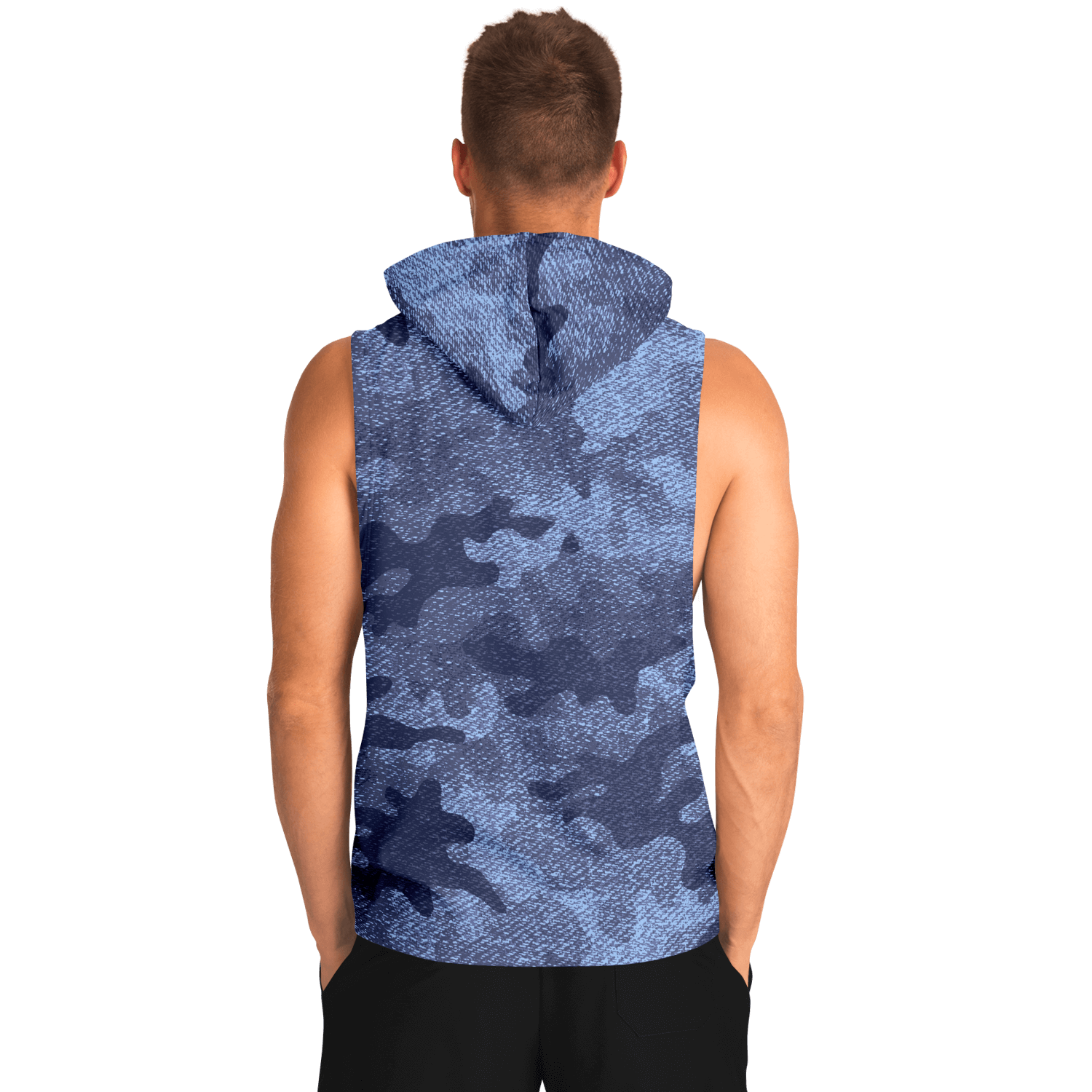 Sleeveless Hoodie | Blue Denim Camouflage