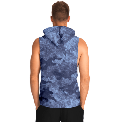 Sleeveless Hoodie | Blue Denim Camouflage