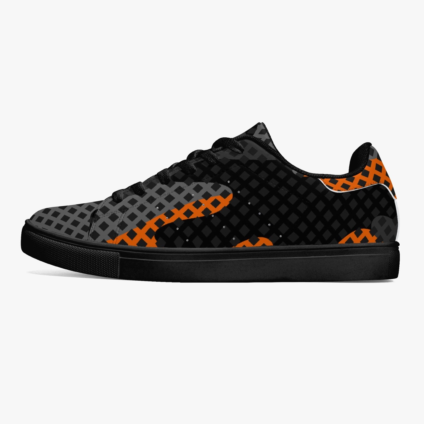 Camo Sneakers | Classic Low-Top Leather | Orange & Black Pixel